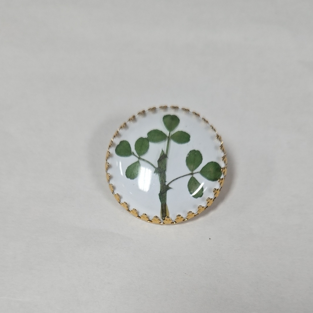 Gold and Green Clover Brooch